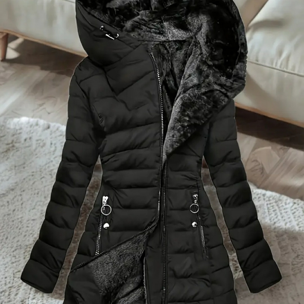 Elegant Black Puffer Jacket with Plush Lining